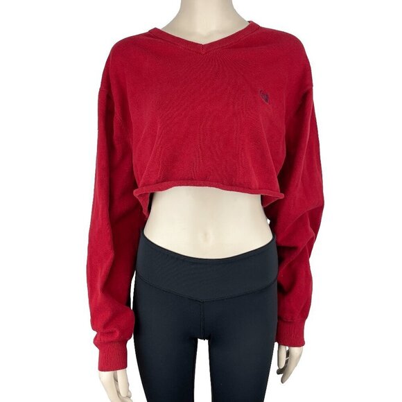 CHAPS Preppy Cropped Red Athleisure V-neck Sweater Pull sz S (mannequin)- XL - Picture 2 of 5